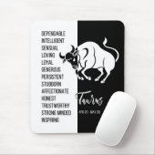 Taurus Zodiac Sign Mousepad, zwart-wit Muismat (Met muis)