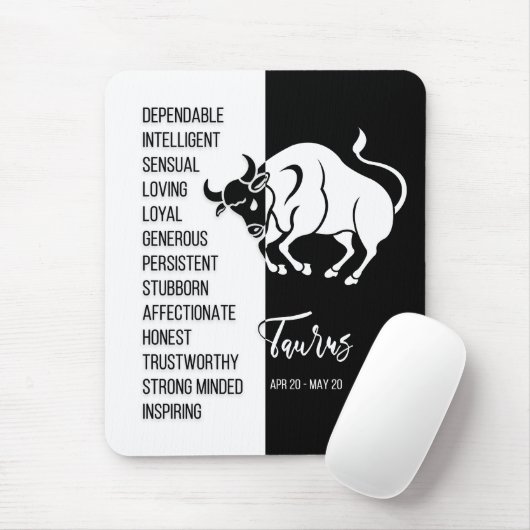 Taurus Zodiac Sign Mousepad, zwart-wit Muismat (Met muis)