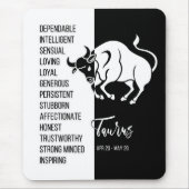 Taurus Zodiac Sign Mousepad, zwart-wit Muismat (Voorkant)