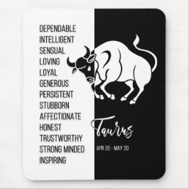 Taurus Zodiac Sign Mousepad, zwart-wit Muismat
