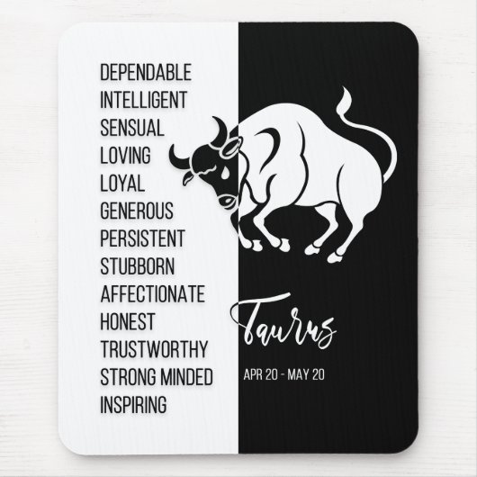 Taurus Zodiac Sign Mousepad, zwart-wit Muismat (Voorkant)