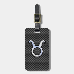 Taurus Zodiac Sign on Black Carbon Fiber Print Bagagelabel