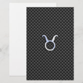 Taurus Zodiac Sign on Black Carbon Fiber Print Briefpapier (Voorkant / Achterkant)