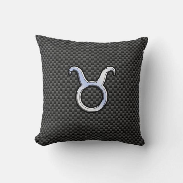 Taurus Zodiac Sign on Black Carbon Fiber Print Kussen (Voorkant)