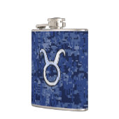 Taurus Zodiac Sign on Blue Digital Camouflage Heupfles (Links)