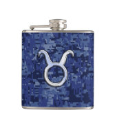 Taurus Zodiac Sign on Blue Digital Camouflage Heupfles (Voorkant)