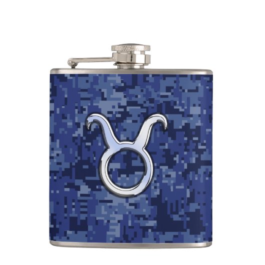 Taurus Zodiac Sign on Blue Digital Camouflage Heupfles (Voorkant)