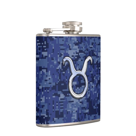 Taurus Zodiac Sign on Blue Digital Camouflage Heupfles (Rechts)