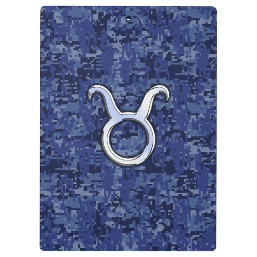 Taurus Zodiac Sign on Blue Digital Camouflage Klembord (Achterkant)