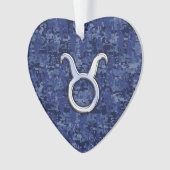 Taurus Zodiac Sign on Blue Digital Camouflage Ornament (voorkant)