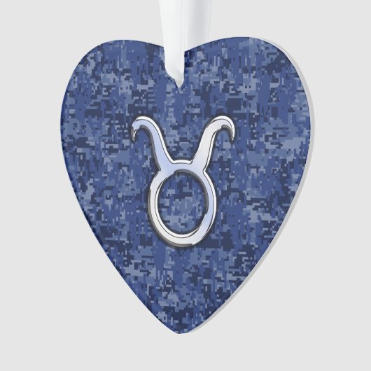Taurus Zodiac Sign on Blue Digital Camouflage Ornament (voorkant)