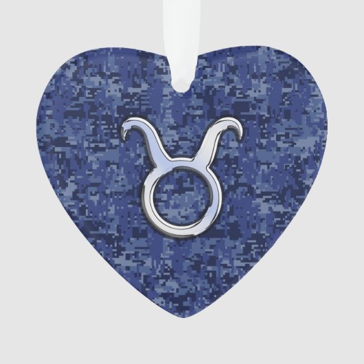 Taurus Zodiac Sign on Blue Digital Camouflage Ornament (voorkant)