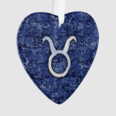 Taurus Zodiac Sign on Blue Digital Camouflage Ornament (voorkant)