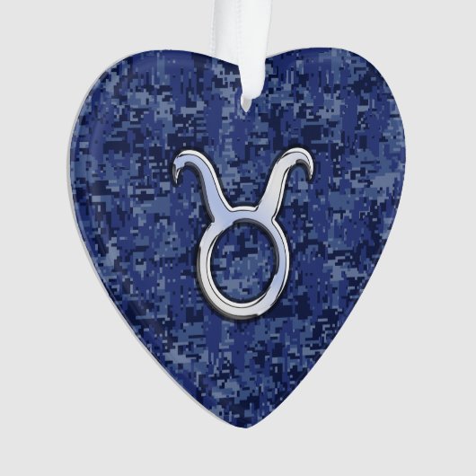 Taurus Zodiac Sign on Blue Digital Camouflage Ornament (voorkant)