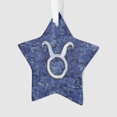 Taurus Zodiac Sign on Blue Digital Camouflage Ornament (voorkant)