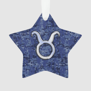 Taurus Zodiac Sign on Blue Digital Camouflage Ornament