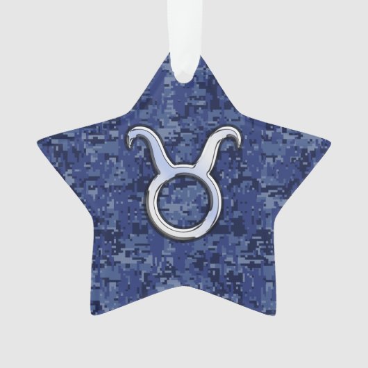 Taurus Zodiac Sign on Blue Digital Camouflage Ornament (voorkant)