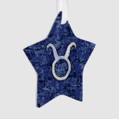 Taurus Zodiac Sign on Blue Digital Camouflage Ornament (voorkant)