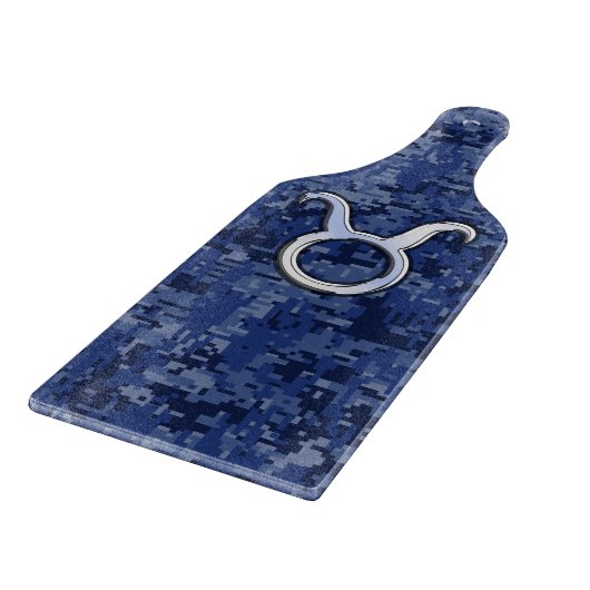 Taurus Zodiac Sign on Blue Digital Camouflage Snijplank (Hoek)