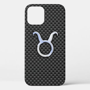 Taurus Zodiac Sign on Charcoal Carbon Fiber Print iPhone 12 Hoesje