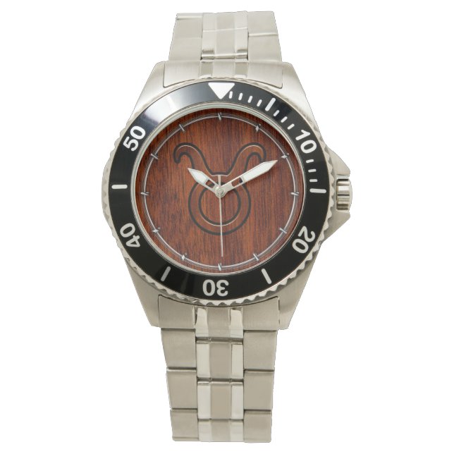 Taurus Zodiac Sign on Mahogany Style Horloge (Voorkant)