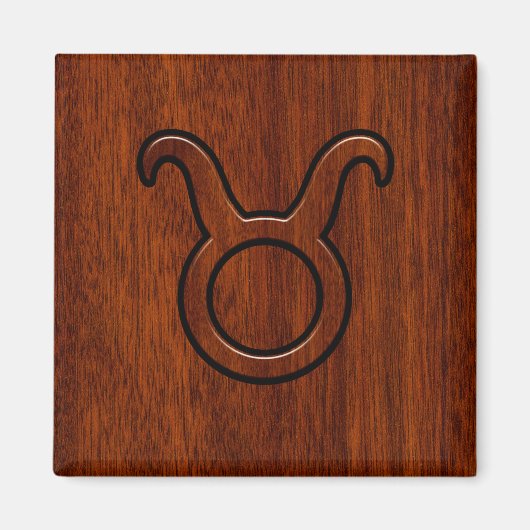 Taurus Zodiac Sign on Mahogany Style Magneet (Voorkant)