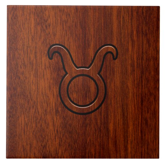 Taurus Zodiac Sign on Mahogany Style Tegeltje (Voorkant)
