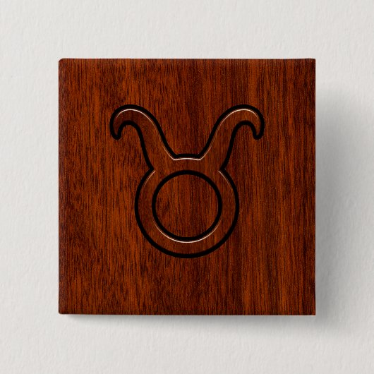 Taurus Zodiac Sign on Mahogany Style Vierkante Button 5,1 Cm (Voorkant)