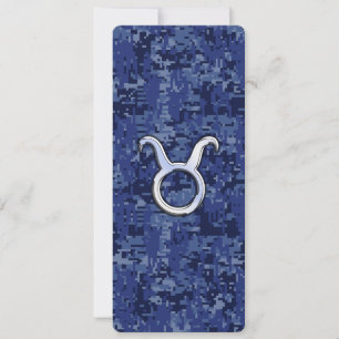 Taurus Zodiac Sign on Navy Blue Digital Camouflage