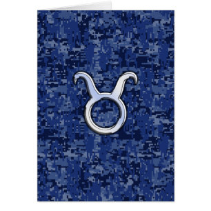 Taurus Zodiac Sign on Navy Blue Digital Camouflage