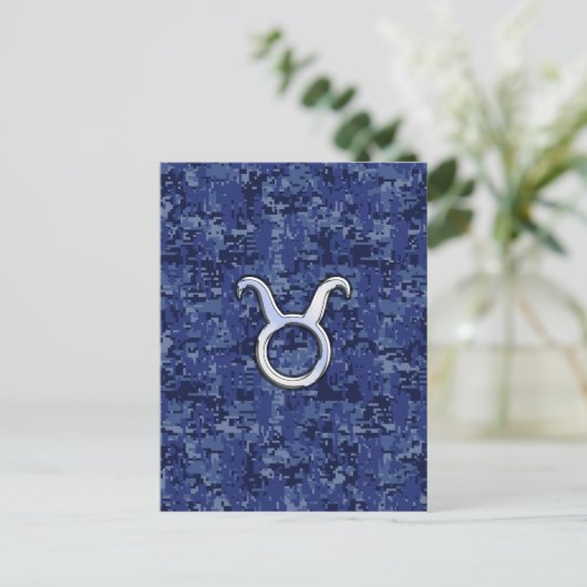 Taurus Zodiac Sign on Navy Blue Digital Camouflage Briefkaart (Staand voorkant)
