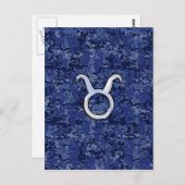 Taurus Zodiac Sign on Navy Blue Digital Camouflage Briefkaart (Voorkant / Achterkant)