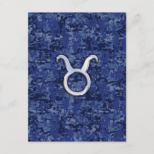 Taurus Zodiac Sign on Navy Blue Digital Camouflage Briefkaart (Voorkant)