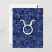 Taurus Zodiac Sign on Navy Blue Digital Camouflage Briefkaart (Voorkant / Achterkant)