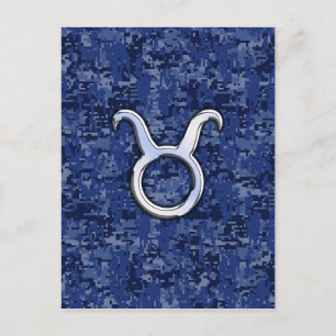 Taurus Zodiac Sign on Navy Blue Digital Camouflage Briefkaart