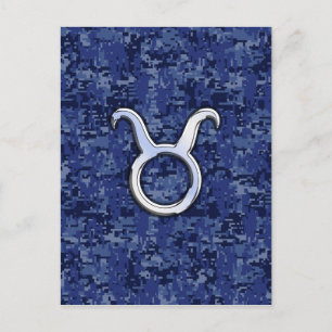 Taurus Zodiac Sign on Navy Blue Digital Camouflage Briefkaart