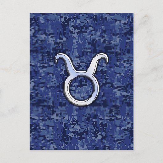 Taurus Zodiac Sign on Navy Blue Digital Camouflage Briefkaart (Voorkant)