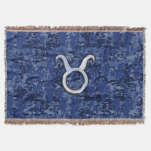 Taurus Zodiac Sign on Navy Blue Digital Camouflage Deken