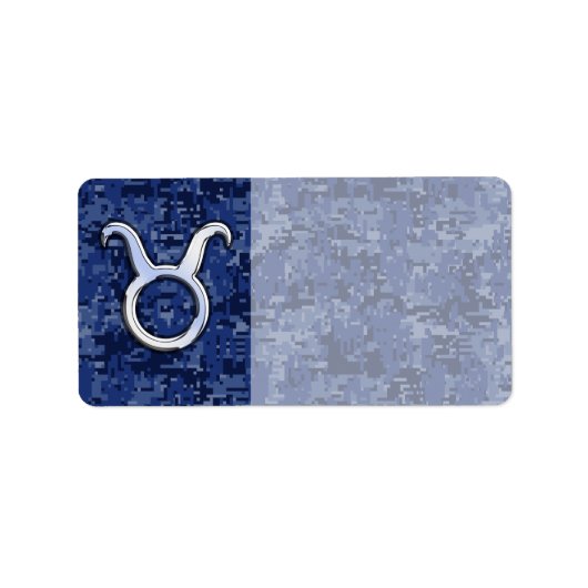 Taurus Zodiac Sign on Navy Blue Digital Camouflage Etiket (Voorkant)
