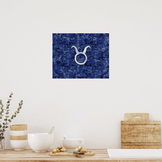Taurus Zodiac Sign on Navy Blue Digital Camouflage Poster (Keuken)