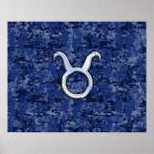 Taurus Zodiac Sign on Navy Blue Digital Camouflage Poster (Voorkant)