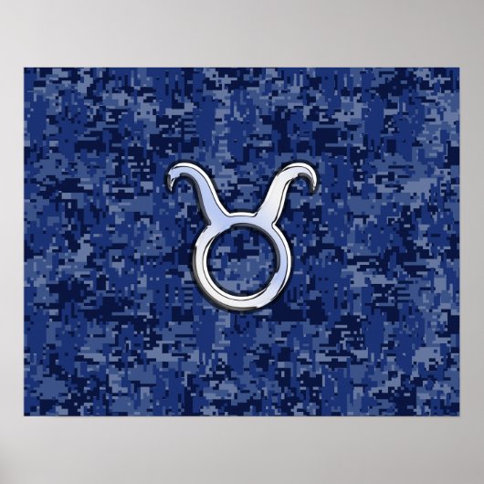Taurus Zodiac Sign on Navy Blue Digital Camouflage Poster (Voorkant)