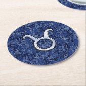 Taurus Zodiac Sign on Navy Blue Digital Camouflage Ronde Kartonnen Onderzetter (Gebogen)