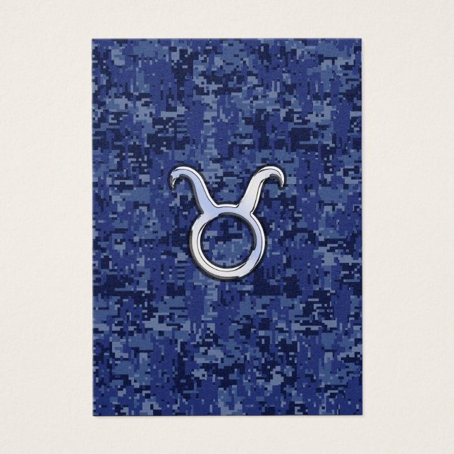 Taurus Zodiac Sign on Navy Blue Digital Camouflage Visitekaartjes (Voorkant)