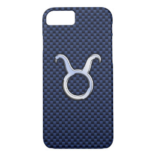 Taurus Zodiac Sign on Navy Carbon Fiber Print iPhone 8/7 Hoesje