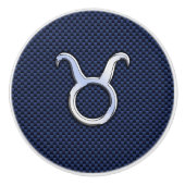 Taurus Zodiac Sign on Navy Carbon Fiber Print Keramische Knop (Voorkant)
