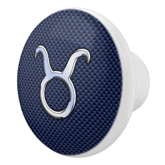 Taurus Zodiac Sign on Navy Carbon Fiber Print Keramische Knop (Rechts)