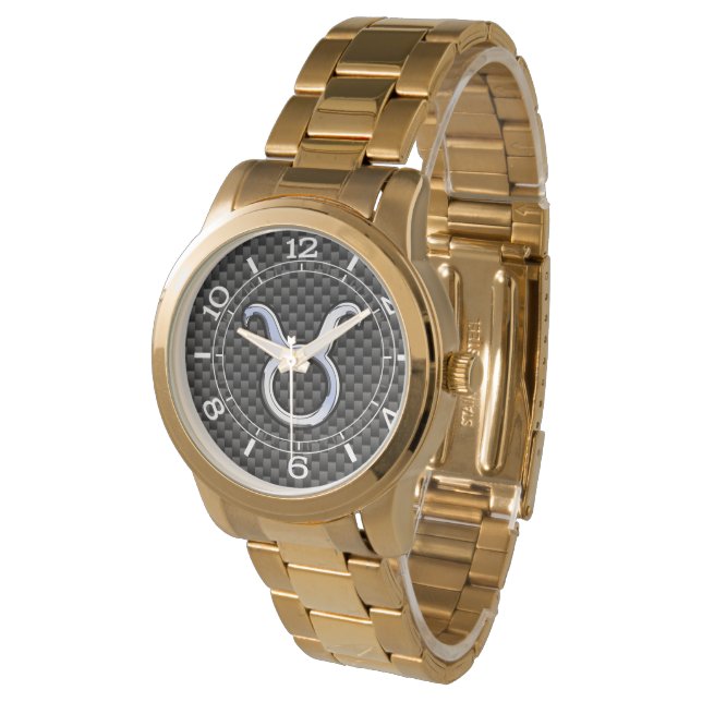 Taurus Zodiac Sign on Racy Charcoal Dial Horloge (Gekanteld)