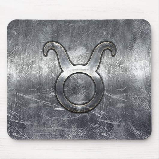 Taurus Zodiac Sign Silver Grunge Distress Style Muismat (Voorkant)