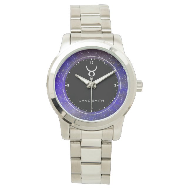 Taurus Zodiac Sign Symbol Galaxy Stars Aangepaste  Horloge (Voorkant)